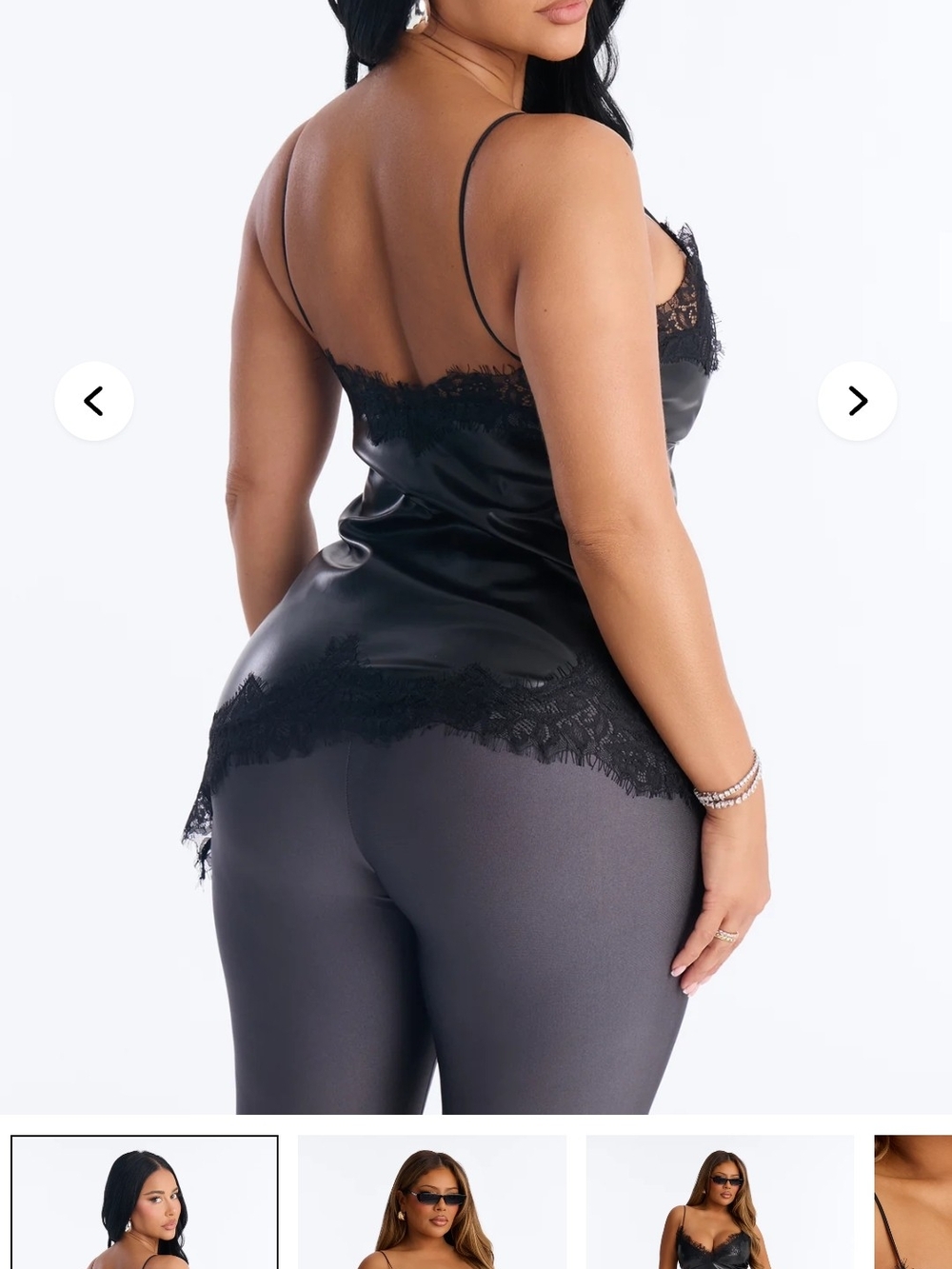 Fashion Nova Black Faux Leather Lace-Trim Cami